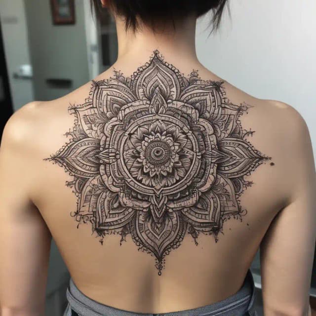 Geometric tatoo with a floral pattern falloing the sacred geometry principles.